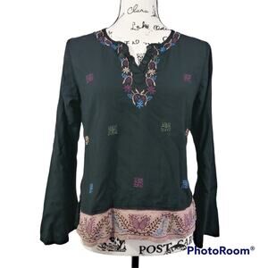Funky People Black Embroidered Top Artsy Hipster Size M
